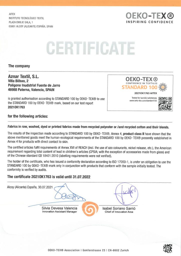 Geisa Fabrics renews OEKO-TEX Standard 100 certification (2024