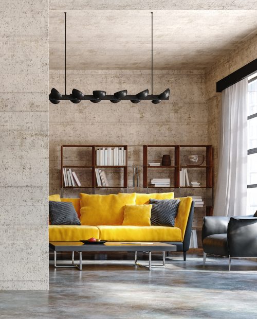 Living room interior in loft, industrial style, 3d render; Shutterstock ID 2010397838; purchase_order: -; job: -; client: -; other: -
